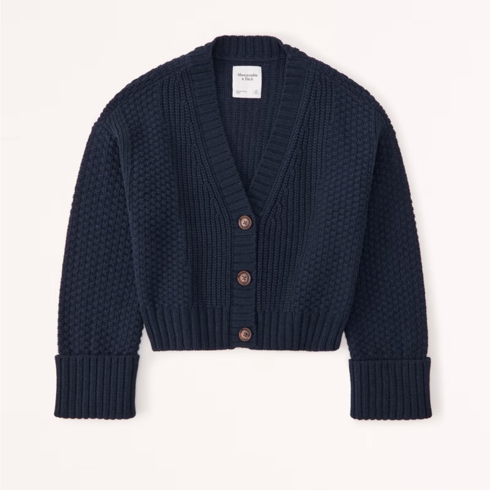 Abercrombie & Fitch Cotton Blend seed stitch cardigan, Navy, size small!